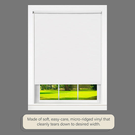 Cordless Tear Down Light Filtering Shade - 37 Inch Width, 72 Inch Length - White- Cord-Free Customizable Room Darkening Horizontal Mini Vinyl Windows Blinds for Interior by Achim Home Decor